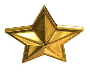 3D render of Golden Christmas Star isolated on white Background.