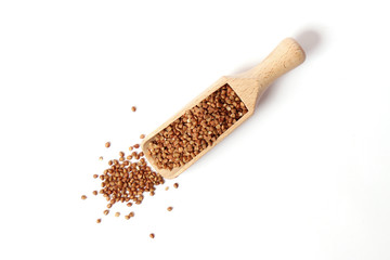 raw buckwheat isolated on white.