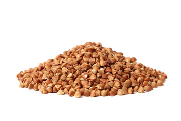 raw buckwheat isolated on white.