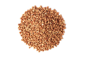 raw buckwheat isolated on white.