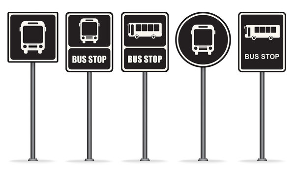 Set of black bus stop signs