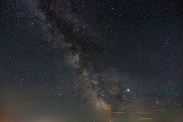 Bright stars of the night sky. View of the Milky Way and open space. Astrophotography with a long exposure.