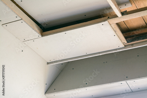 Construction Room With Drywall Making Suspended Ceiling
