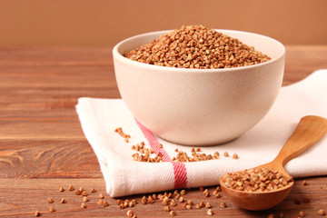 raw buckwheat on a colored background.