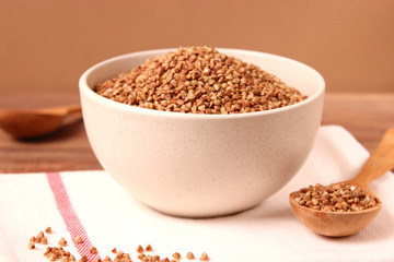 raw buckwheat on a colored background.