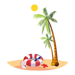 summer beach with palms and float scene