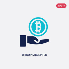 two color bitcoin accepted vector icon from cryptocurrency economy concept. isolated blue bitcoin accepted vector sign symbol can be use for web, mobile and logo. eps 10