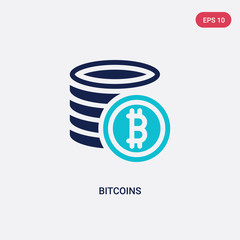 two color bitcoins vector icon from cryptocurrency economy concept. isolated blue bitcoins vector sign symbol can be use for web, mobile and logo. eps 10