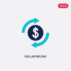 two color dollar reload vector icon from cryptocurrency economy concept. isolated blue dollar reload vector sign symbol can be use for web, mobile and logo. eps 10