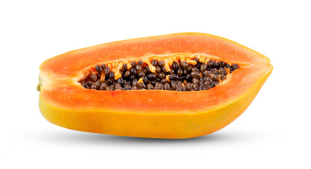 ripe papaya slices isolated on white background. full depth of field