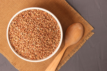 raw buckwheat on a colored background.