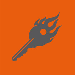 Vector silhouettes of a key with fire