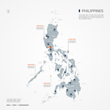 Philippines map with borders, cities, capital and administrative divisions. Infographic vector map. Editable layers clearly labeled.