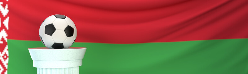 A football (soccer) ball in front of Belarus flag
