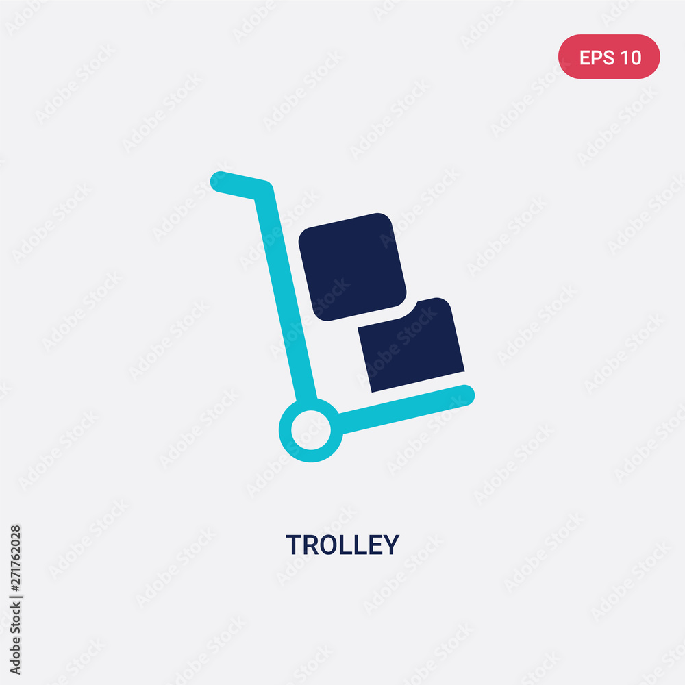 Poster two color trolley vector icon from delivery and logistic concept. isolated blue trolley vector sign 