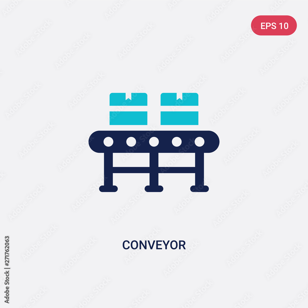 Poster two color conveyor vector icon from delivery and logistic concept. isolated blue conveyor vector sig