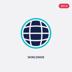 two color worldwide vector icon from delivery and logistic concept. isolated blue worldwide vector sign symbol can be use for web, mobile and logo. eps 10