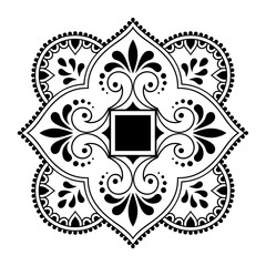 Obraz premium Circular pattern in form of mandala with flower for Henna, Mehndi, tattoo, decoration. Decorative ornament in ethnic oriental style. Outline doodle hand draw vector illustration.