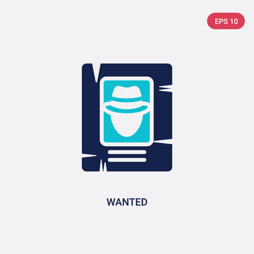 two color wanted vector icon from wild west concept. isolated blue wanted vector sign symbol can be use for web, mobile and logo. eps 10