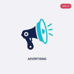 two color advertising vector icon from digital economy concept. isolated blue advertising vector sign symbol can be use for web, mobile and logo. eps 10