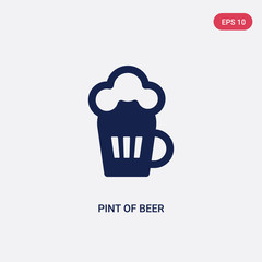 two color pint of beer vector icon from drinks concept. isolated blue pint of beer vector sign symbol can be use for web, mobile and logo. eps 10
