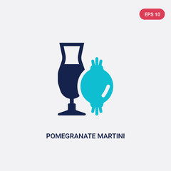 two color pomegranate martini vector icon from drinks concept. isolated blue pomegranate martini vector sign symbol can be use for web, mobile and logo. eps 10