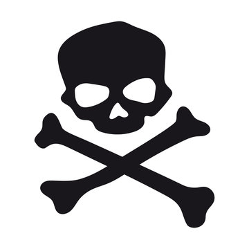 Vector black skull and crossbones. Isolated on white background