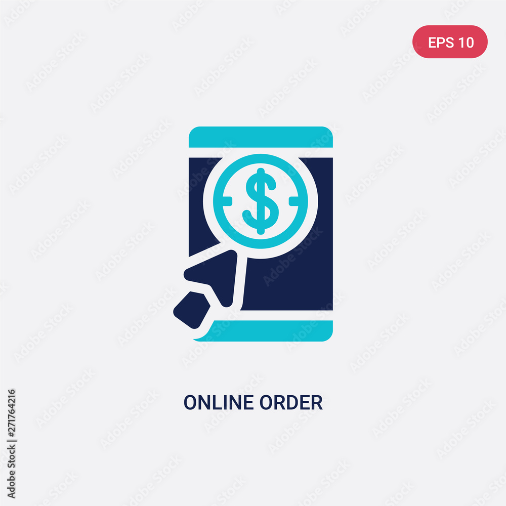 Poster two color online order vector icon from e-commerce and payment concept. isolated blue online order v
