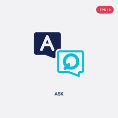 two color ask vector icon from e-learning and education concept. isolated blue ask vector sign symbol can be use for web, mobile and logo. eps 10