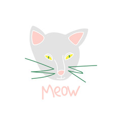 Meowing cat hand drawn illustration in flat style. Isolated cartoon character. Pet owner, book, t-shirt, poster design of a veterinary clinic