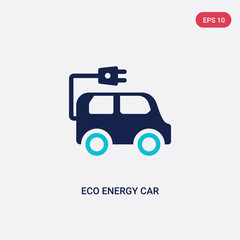 two color eco energy car vector icon from ecology concept. isolated blue eco energy car vector sign symbol can be use for web, mobile and logo. eps 10