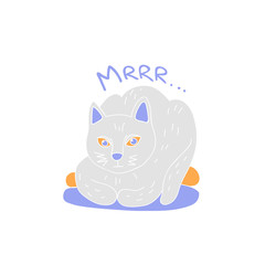 Meowing cat hand drawn illustration in flat style. Isolated cartoon character. Pet owner, book, t-shirt, poster design of a veterinary clinic