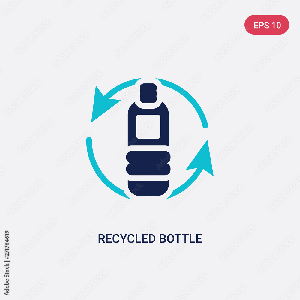 Poster two color recycled bottle vector icon from ecology concept. isolated blue recycled bottle vector sig