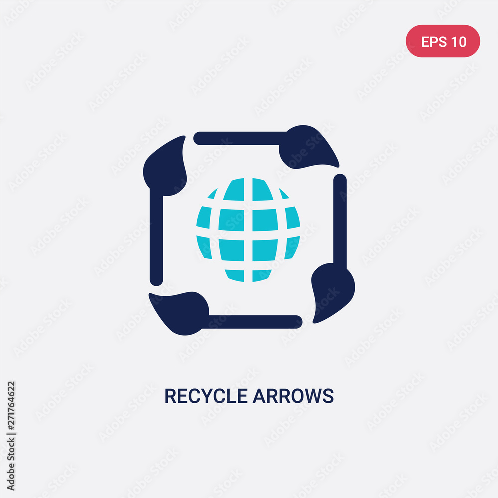 Poster two color recycle arrows vector icon from ecology concept. isolated blue recycle arrows vector sign 