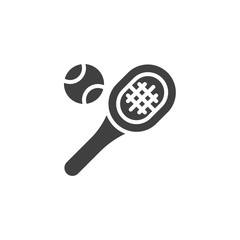 Tennis racket with ball vector icon. filled flat sign for mobile concept and web design. Tennis sport glyph icon. Symbol, logo illustration. Vector graphics