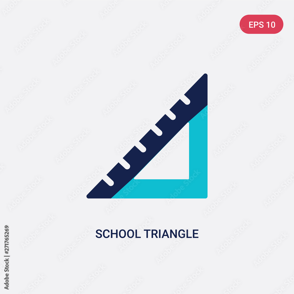 Poster two color school triangle vector icon from edit tools concept. isolated blue school triangle vector 