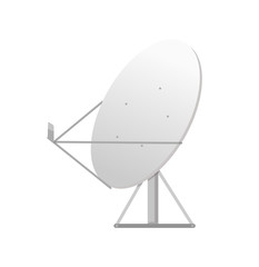 Satellite dish signal object with antennas, wireless device in white color, telecommunications and tv equipment in flat style, modern receiver vector