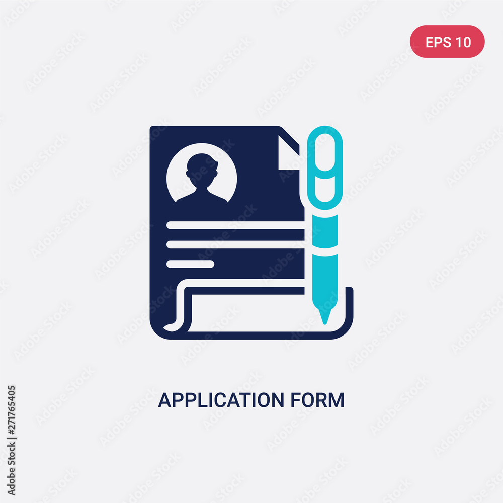 Poster two color application form vector icon from education concept. isolated blue application form vector