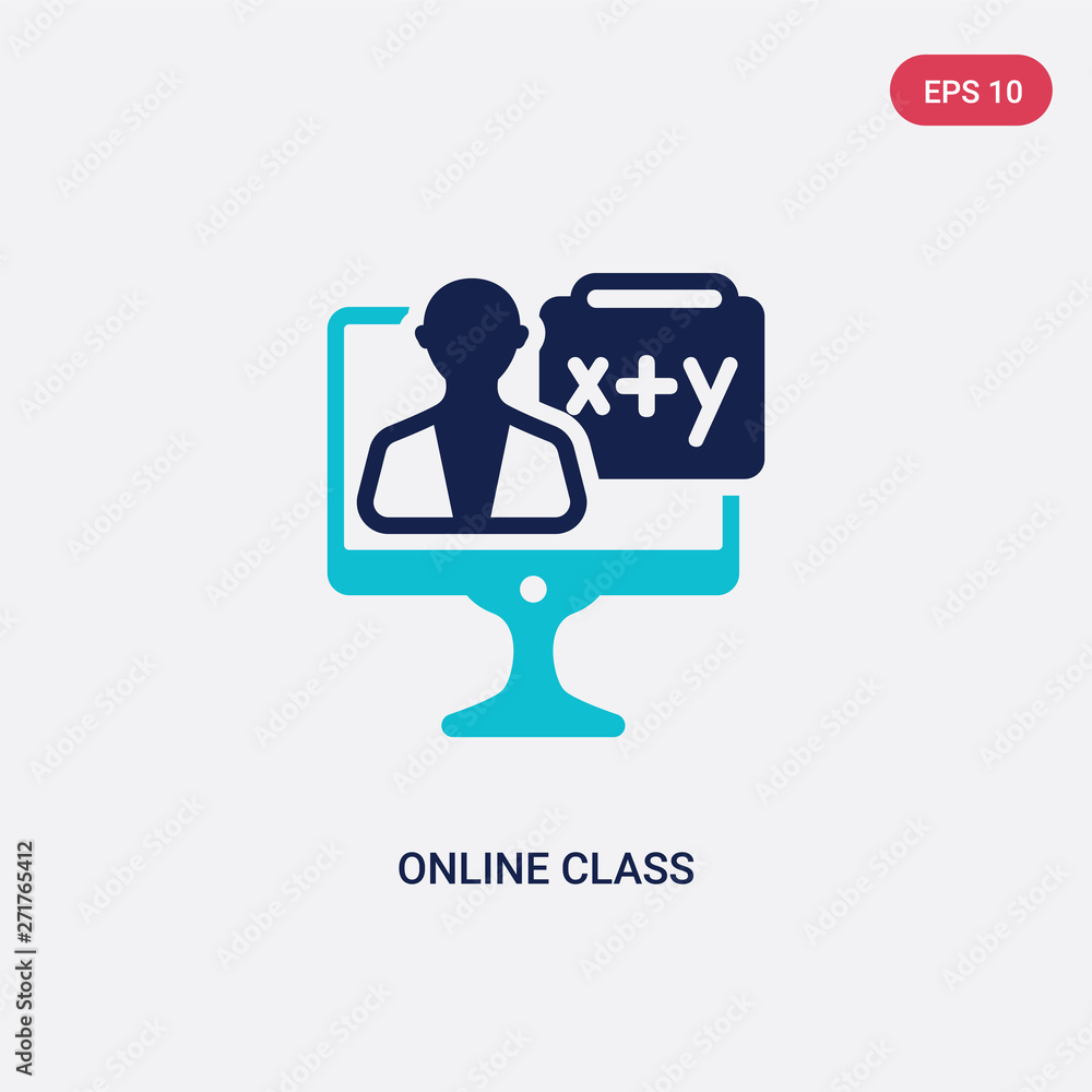 Poster two color online class vector icon from education concept. isolated blue online class vector sign sy