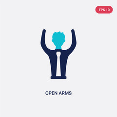 two color open arms vector icon from education concept. isolated blue open arms vector sign symbol can be use for web, mobile and logo. eps 10