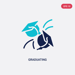 two color graduating vector icon from education concept. isolated blue graduating vector sign symbol can be use for web, mobile and logo. eps 10