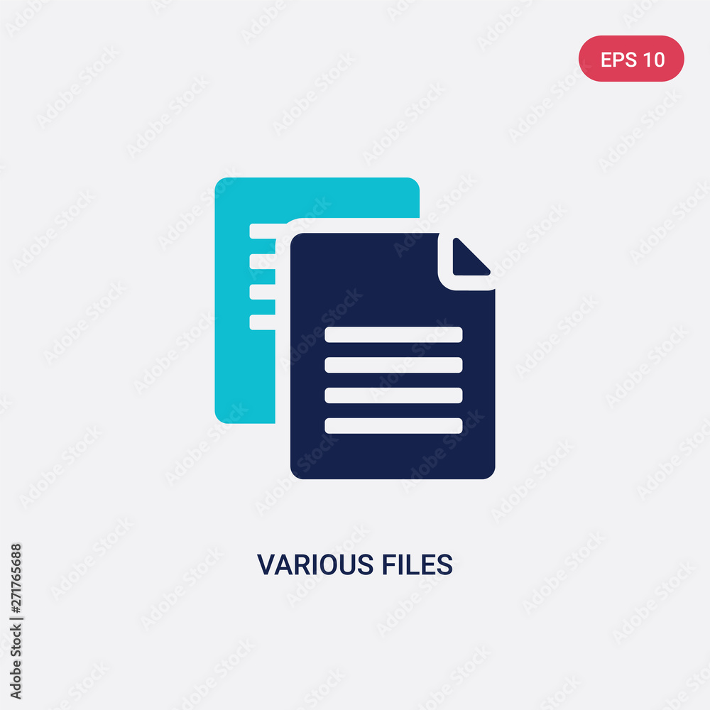 Poster two color various files vector icon from education concept. isolated blue various files vector sign 