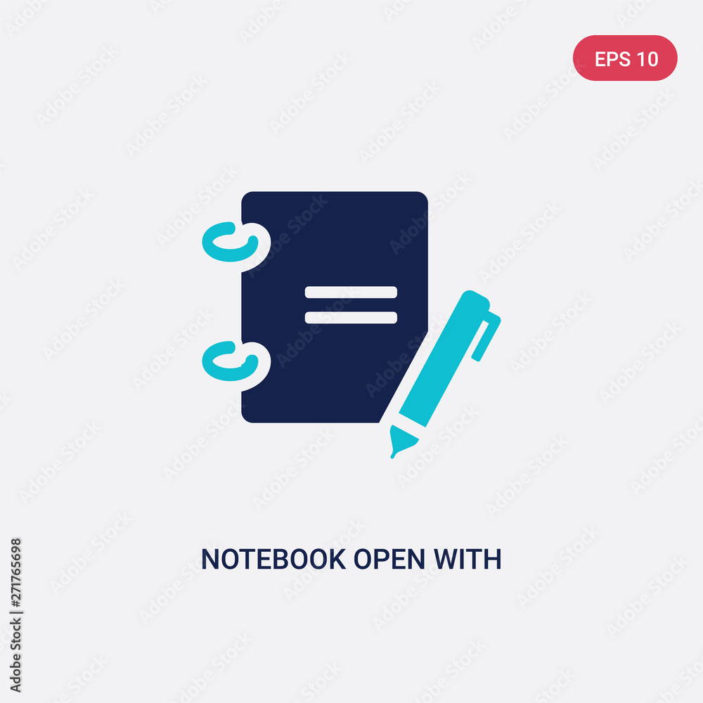 Poster two color notebook open with bookmark vector icon from education concept. isolated blue notebook ope