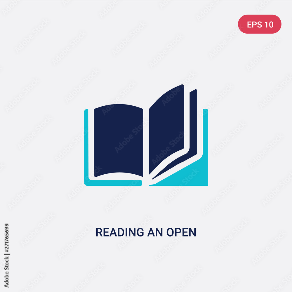 Poster two color reading an open book vector icon from education concept. isolated blue reading an open boo