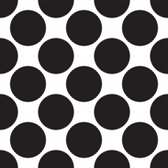 White background with black circles. Seamless black and white vector decorative background with polka dots. Classic style. Flat design