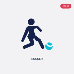 two color soccer vector icon from education 2 concept. isolated blue soccer vector sign symbol can be use for web, mobile and logo. eps 10