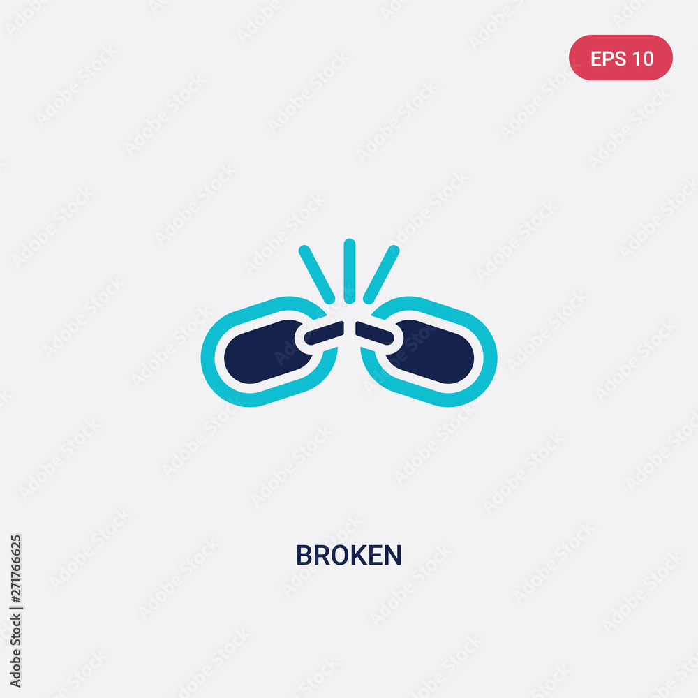 Poster two color broken vector icon from electrian connections concept. isolated blue broken vector sign sy