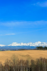 日本　北海道　山と青空背景