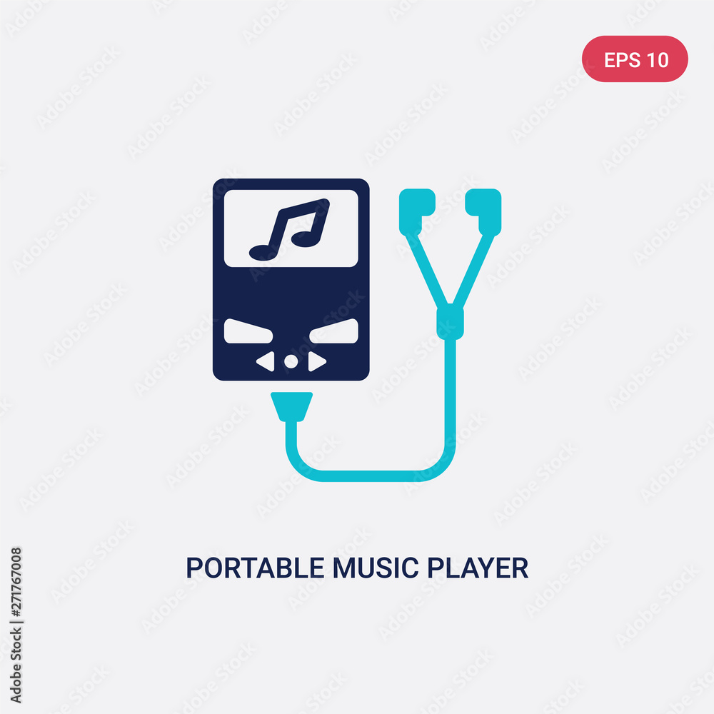 Poster two color portable music player vector icon from electronic stuff fill concept. isolated blue portab