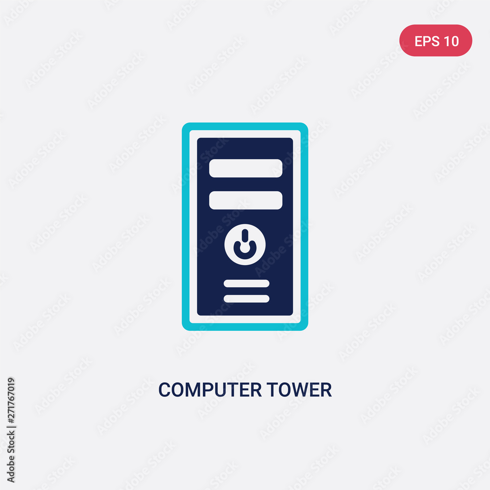 Poster two color computer tower vector icon from electronic stuff fill concept. isolated blue computer towe